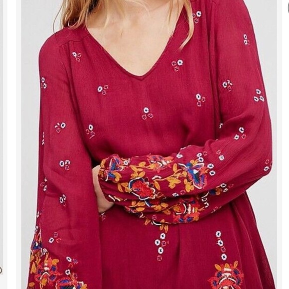 FREE PEOPLE OXFORD BABY DOLL FLORAL EMBROIDERED DRESS EXTRA SMALL - Picture 2 of 12
